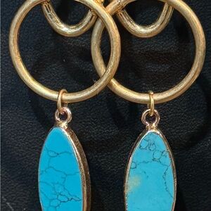 Gold and Blue Turquoise Drop Earrings